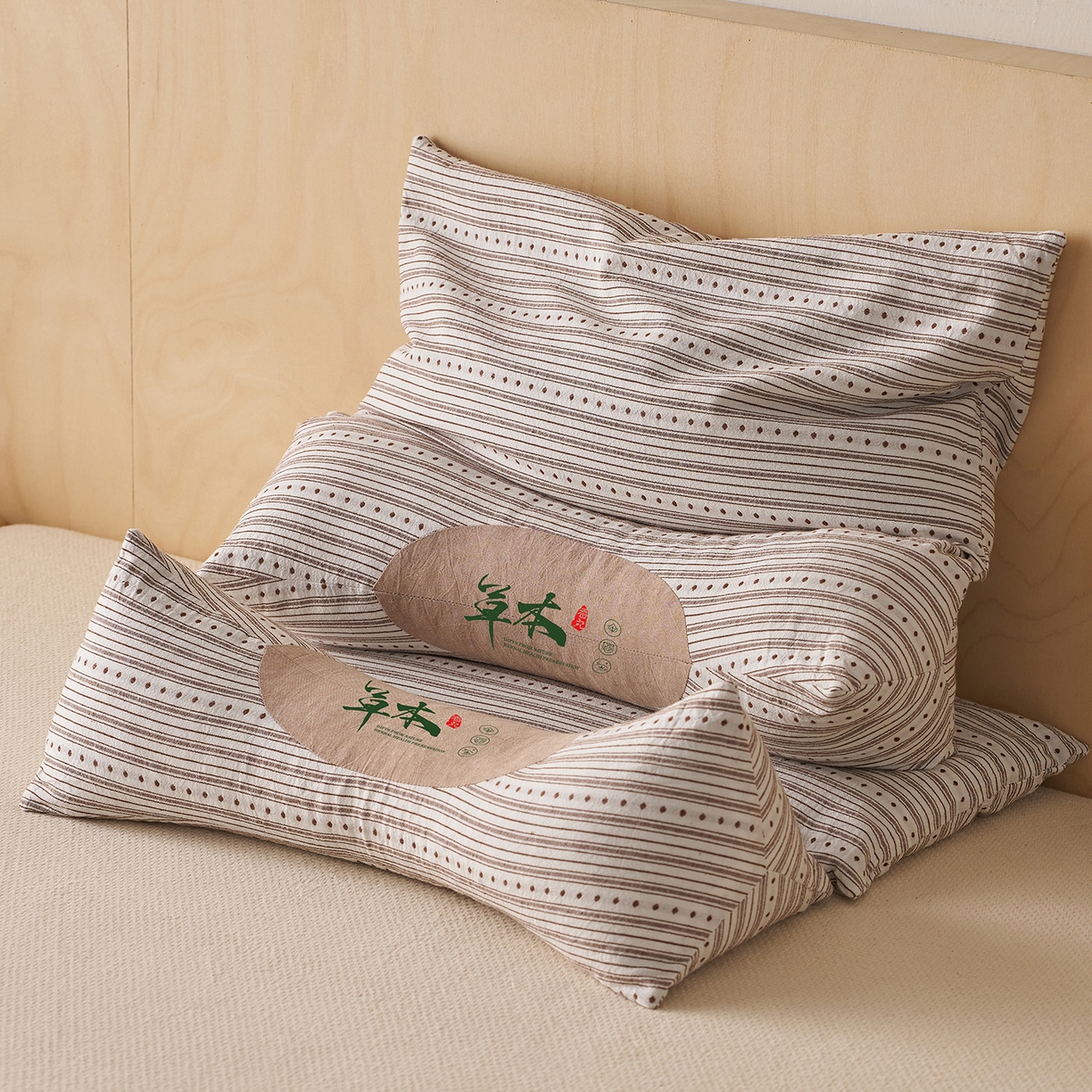 91家纺网 家纺一手货源 找家纺 乐可 2026新款彩条牵引组合枕荞麦枕香丸枕枕头枕芯 彩条牵引组合枕-香丸款-棕