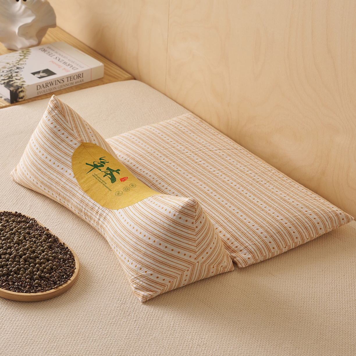 乐可 2026新款彩条牵引组合枕荞麦枕香丸枕枕头枕芯 彩条牵引组合枕-荞麦款-黄