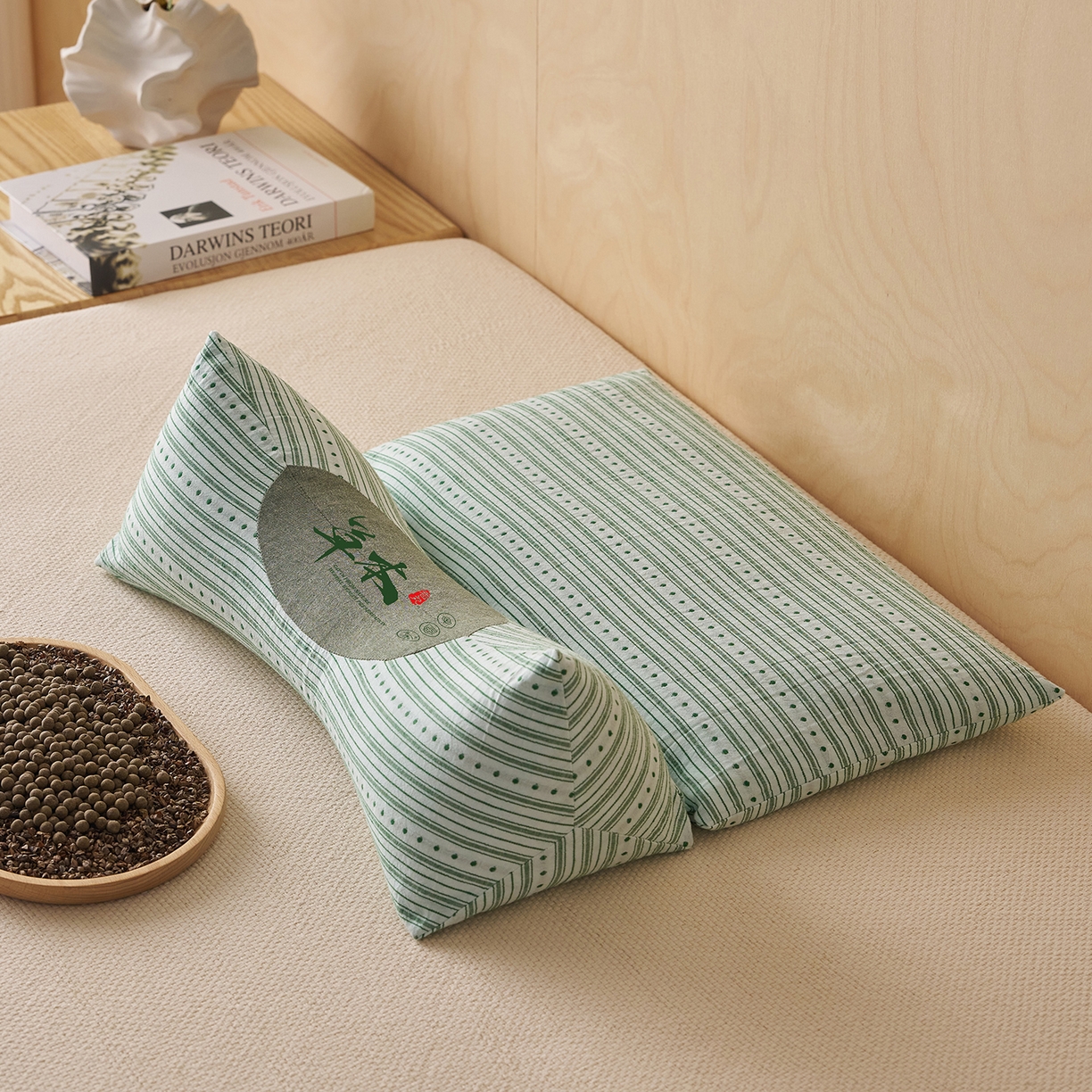 乐可 2026新款彩条牵引组合枕荞麦枕香丸枕枕头枕芯 彩条牵引组合枕-荞麦款-绿