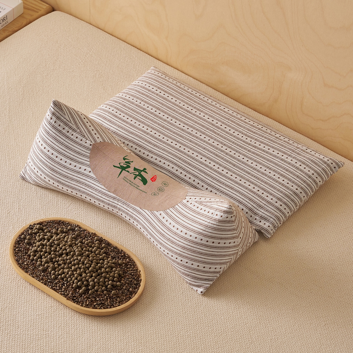 91家纺网 家纺一手货源 找家纺 乐可 2026新款彩条牵引组合枕荞麦枕香丸枕枕头枕芯 彩条牵引组合枕-荞麦款-棕