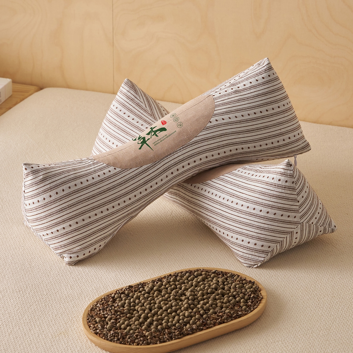 91家纺网 家纺一手货源 找家纺 乐可 2026新款彩条三角枕荞麦枕香丸枕枕头枕芯 彩条三角枕-香丸款-棕