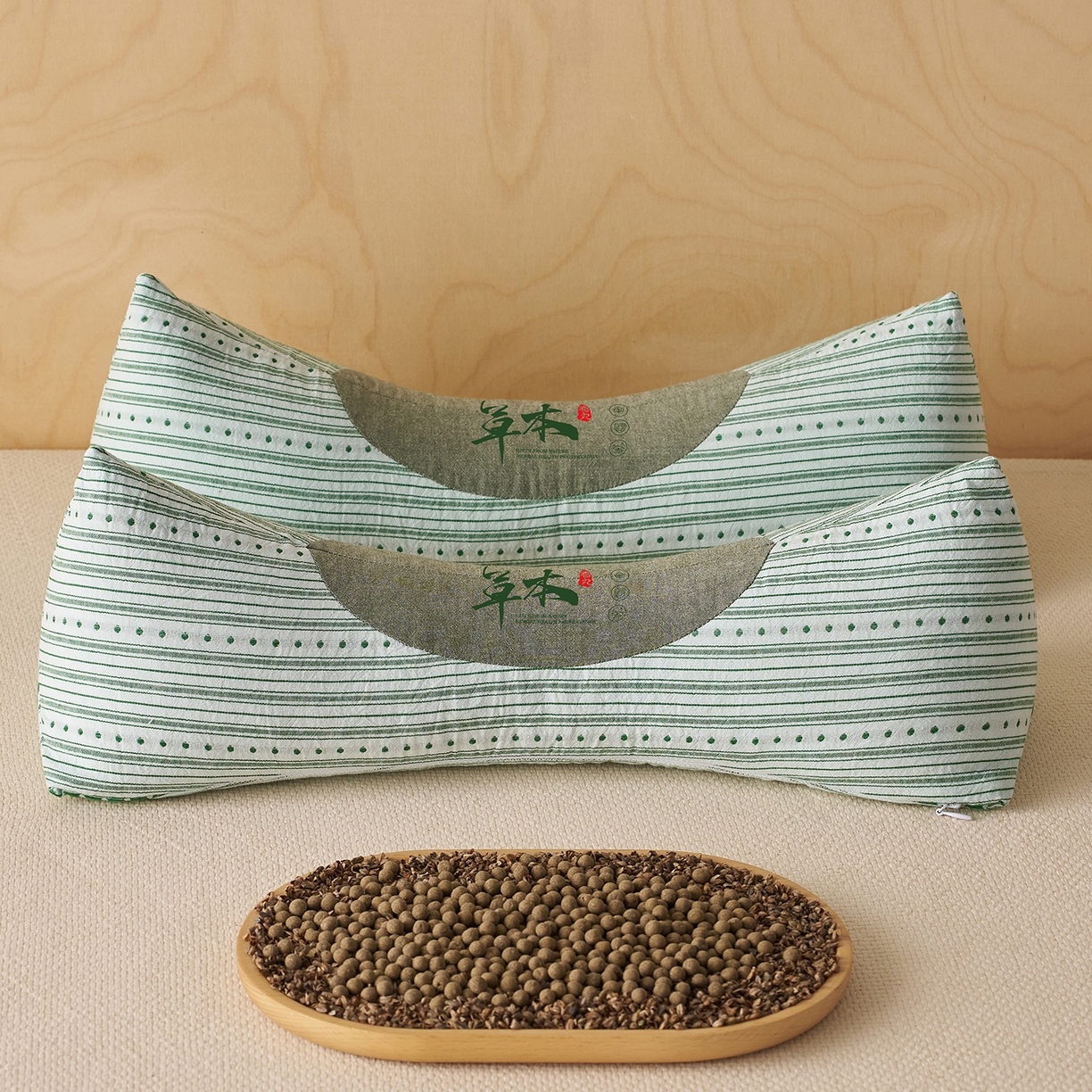 91家纺网 家纺一手货源 找家纺 乐可 2026新款彩条三角枕荞麦枕香丸枕枕头枕芯 彩条三角枕-香丸款-绿