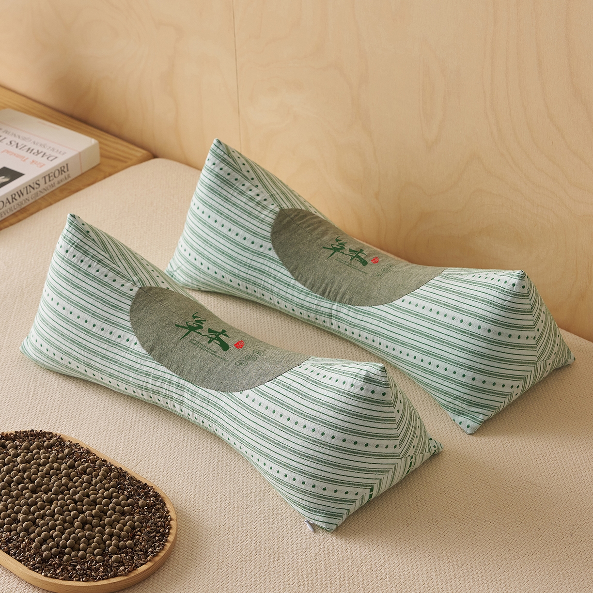 乐可 2026新款彩条三角枕荞麦枕香丸枕枕头枕芯 彩条三角枕-荞麦款-绿