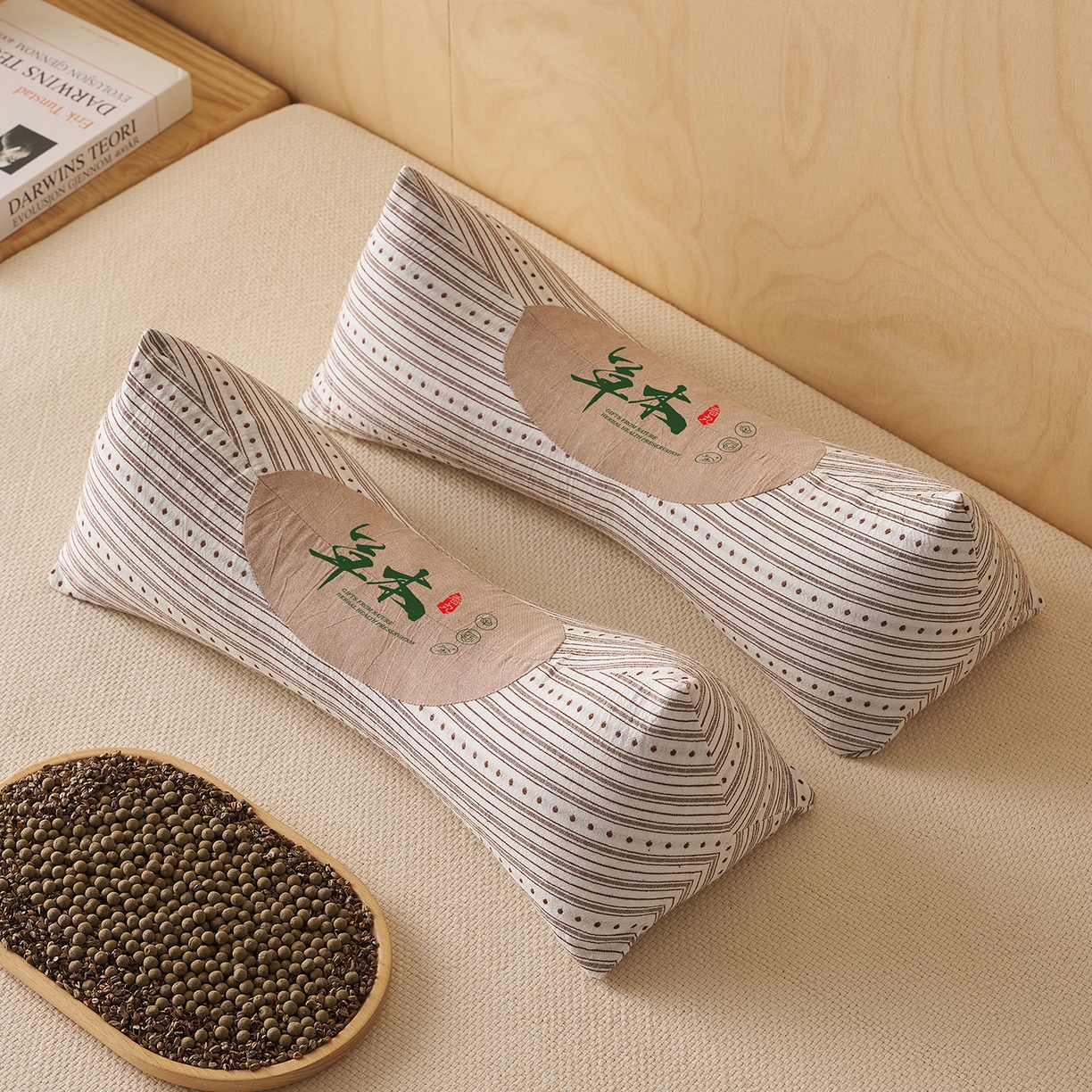 91家纺网 家纺一手货源 找家纺 乐可 2026新款彩条三角枕荞麦枕香丸枕枕头枕芯 彩条三角枕-荞麦款-棕