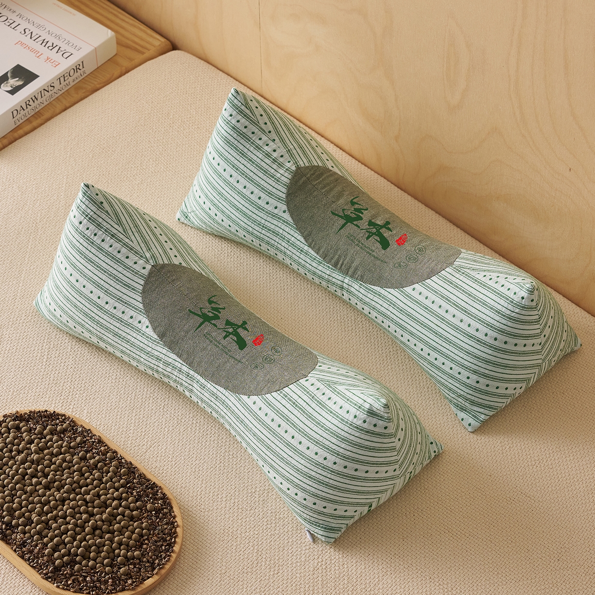 91家纺网 家纺一手货源 找家纺 乐可 2026新款彩条三角枕荞麦枕香丸枕枕头枕芯 彩条三角枕-香丸款-绿