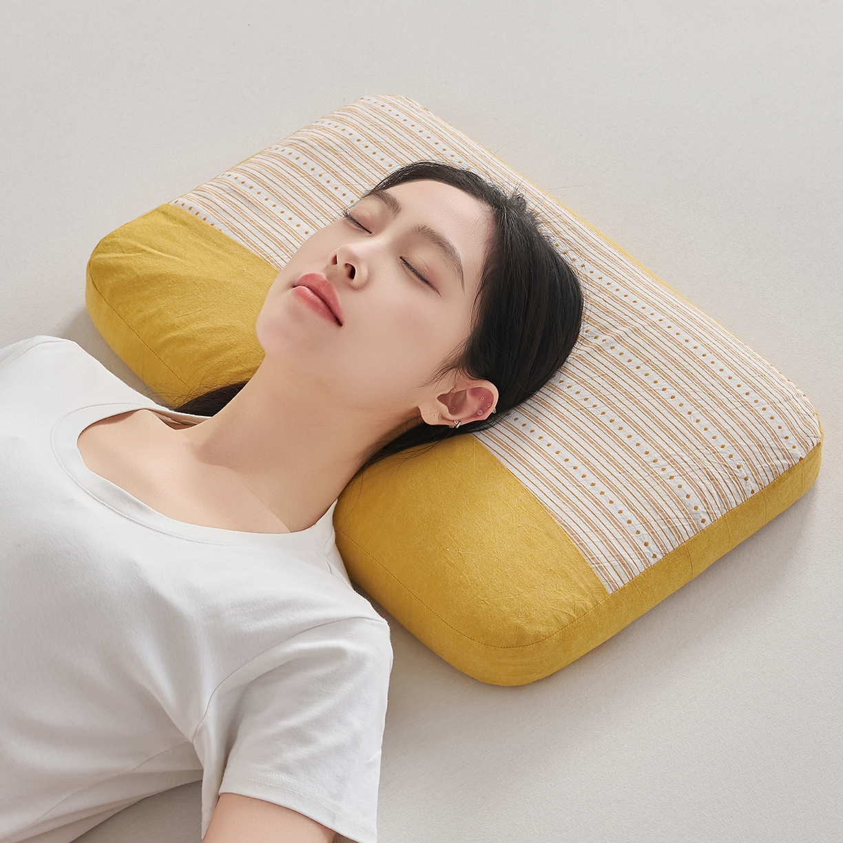乐可 2026新款彩条双拼枕荞麦枕香丸枕枕头枕芯 彩条双拼枕-香丸款-黄