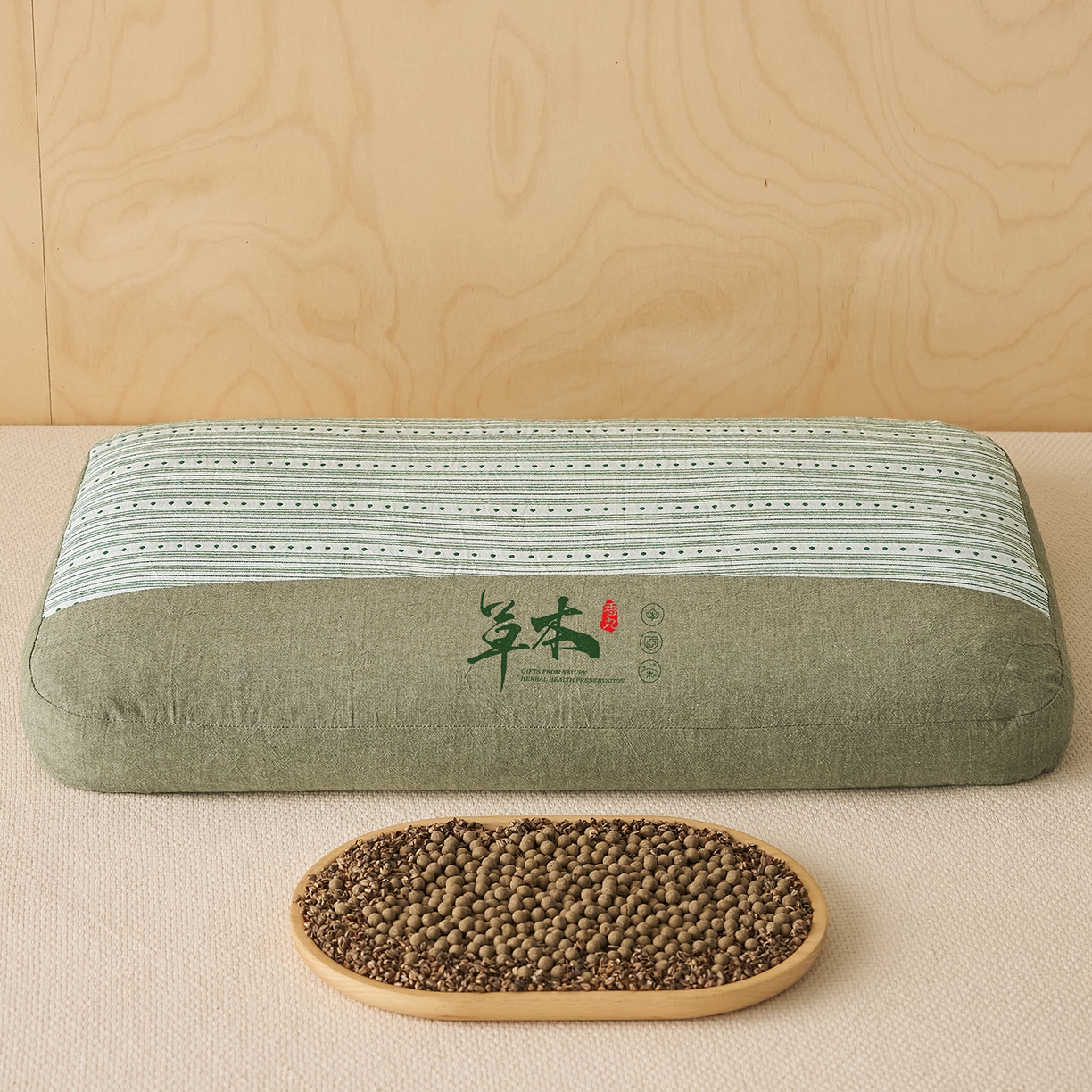 91家纺网 家纺一手货源 找家纺 乐可 2026新款彩条双拼枕荞麦枕香丸枕枕头枕芯 彩条双拼枕-香丸款-绿