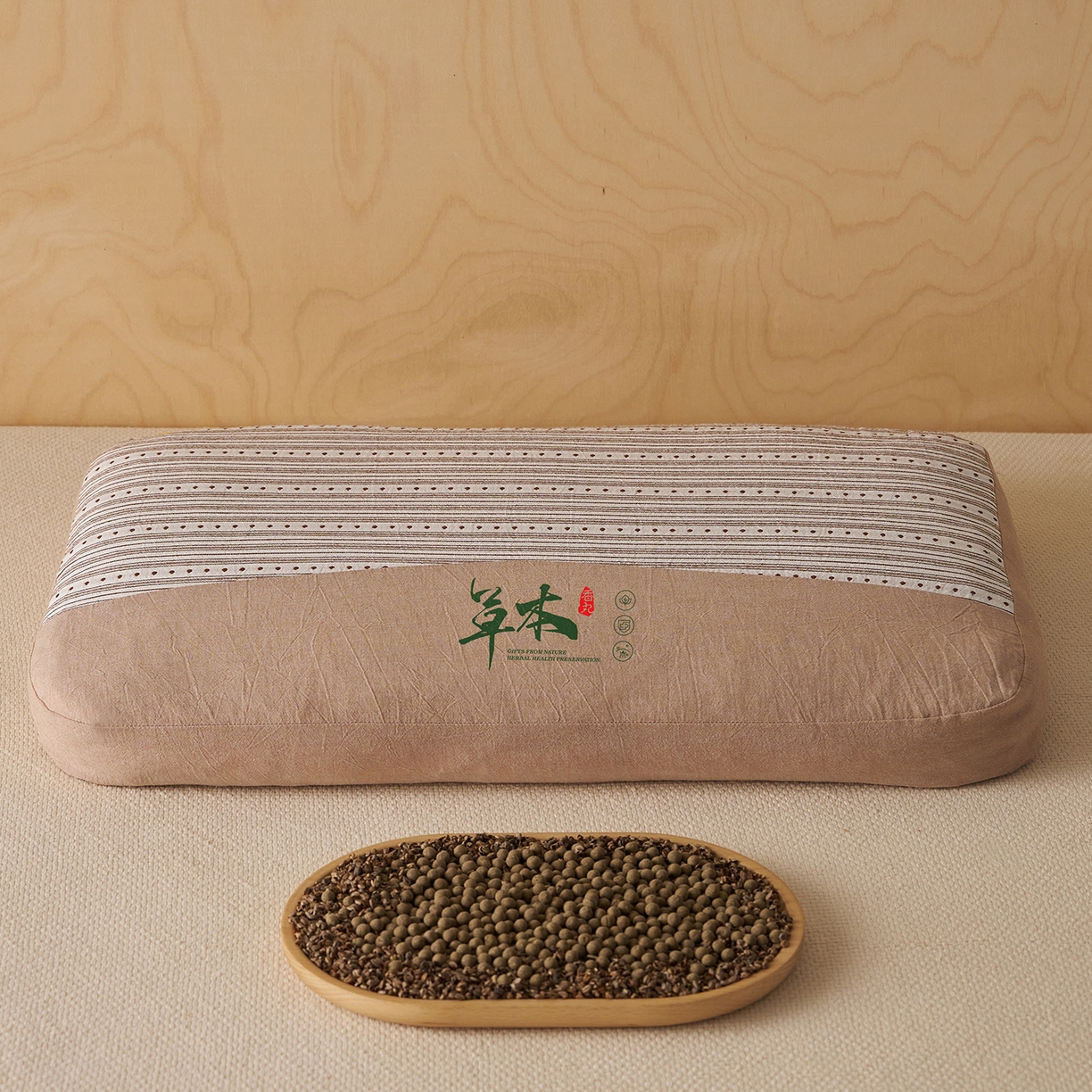 91家纺网 家纺一手货源 找家纺 乐可 2026新款彩条双拼枕荞麦枕香丸枕枕头枕芯 彩条双拼枕-香丸款-棕