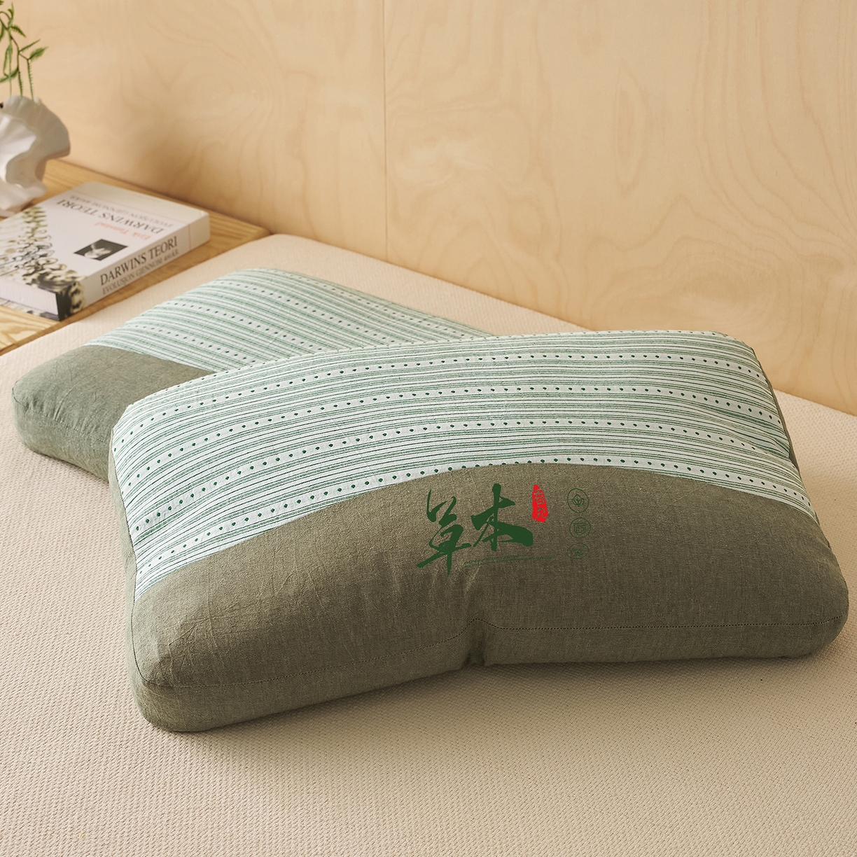 91家纺网 家纺一手货源 找家纺 乐可 2026新款彩条双拼枕荞麦枕香丸枕枕头枕芯 彩条双拼枕-香丸款-绿