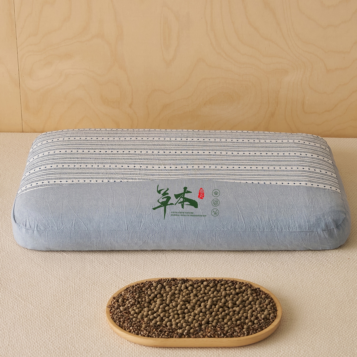 91家纺网 家纺一手货源 找家纺 乐可 2026新款彩条双拼枕荞麦枕香丸枕枕头枕芯 彩条双拼枕-荞麦款-蓝