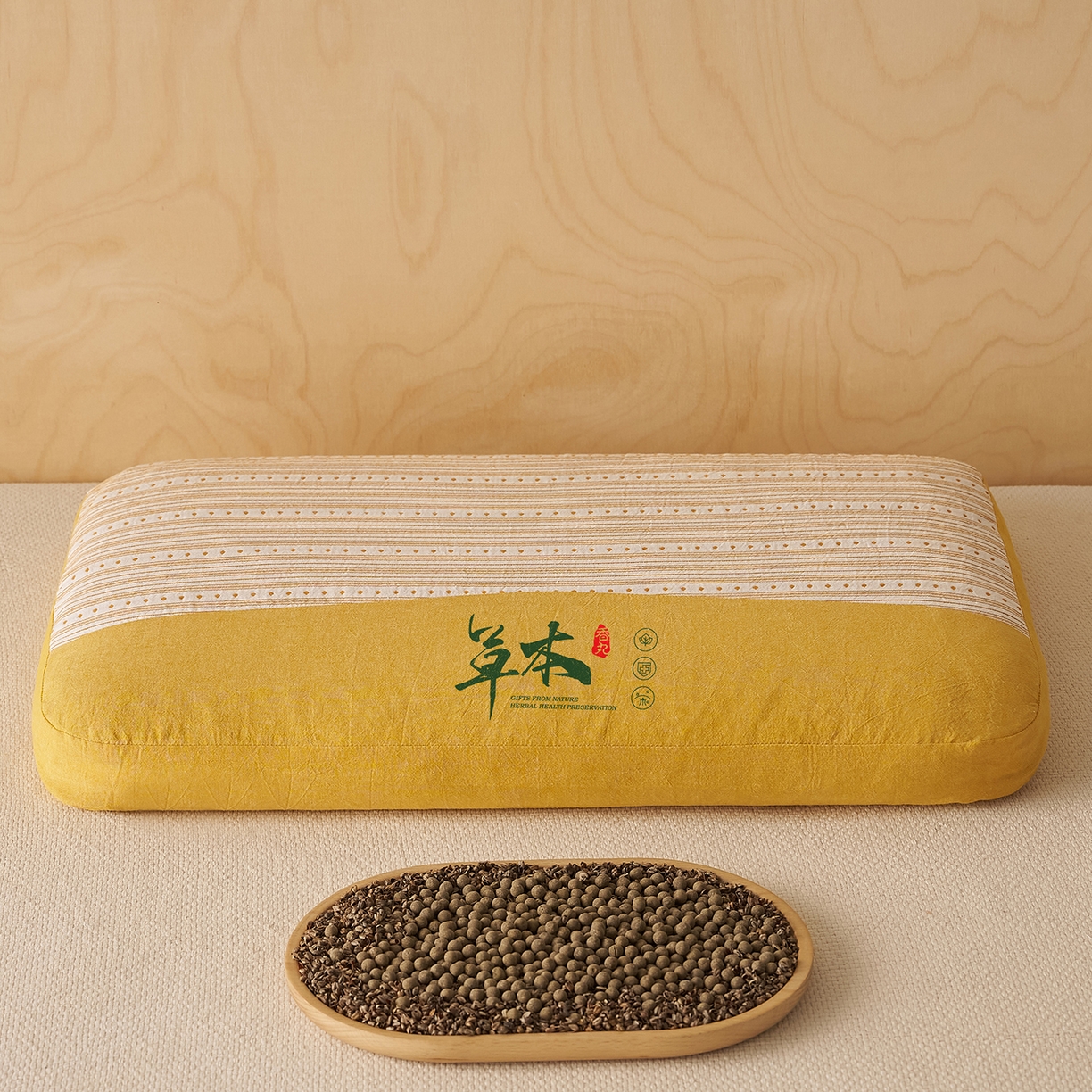 91家纺网 家纺一手货源 找家纺 乐可 2026新款彩条双拼枕荞麦枕香丸枕枕头枕芯 彩条双拼枕-荞麦款-黄