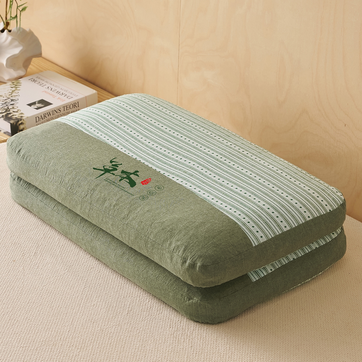 91家纺网 家纺一手货源 找家纺 乐可 2026新款彩条双拼枕荞麦枕香丸枕枕头枕芯 彩条双拼枕-荞麦款-绿