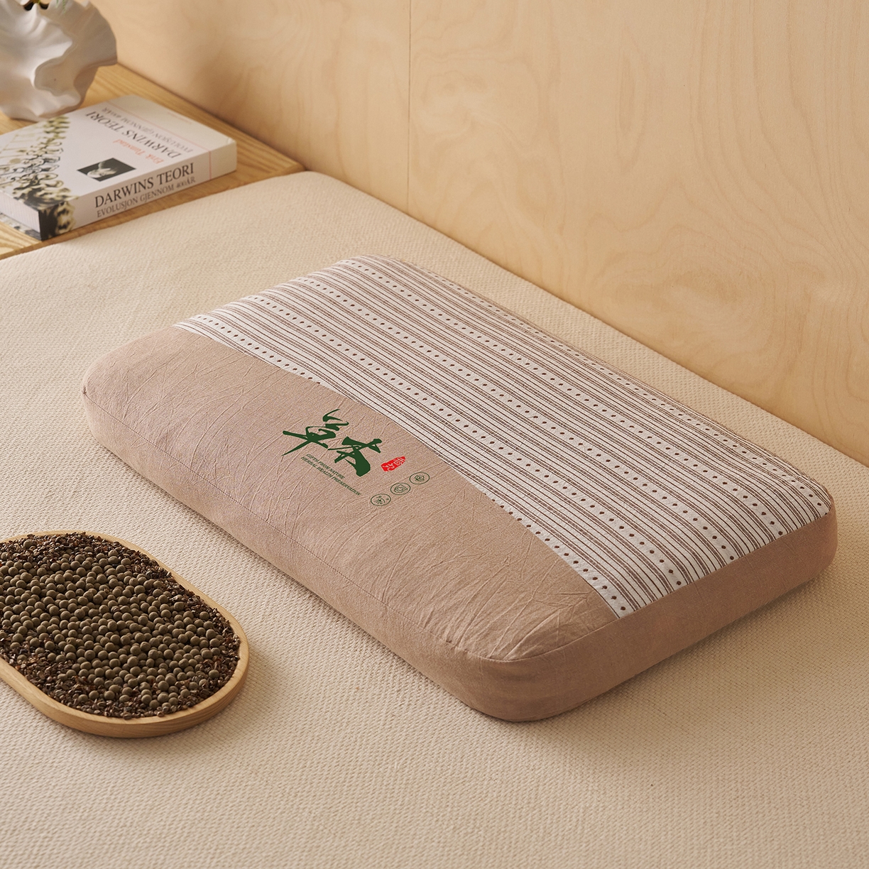 91家纺网 家纺一手货源 找家纺 乐可 2026新款彩条双拼枕荞麦枕香丸枕枕头枕芯 彩条双拼枕-荞麦款-棕