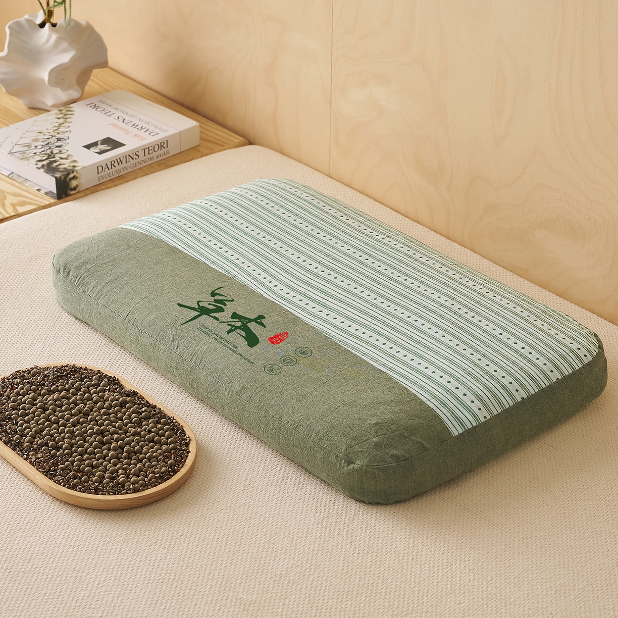 91家纺网 家纺一手货源 找家纺 乐可 2026新款彩条双拼枕荞麦枕香丸枕枕头枕芯 彩条双拼枕-荞麦款-绿