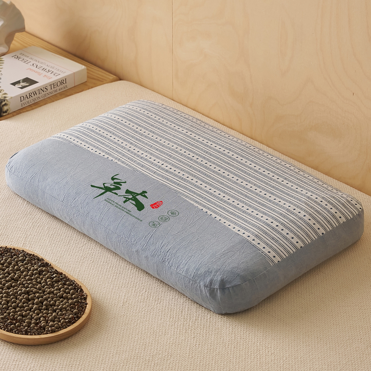 91家纺网 家纺一手货源 找家纺 乐可 2026新款彩条双拼枕荞麦枕香丸枕枕头枕芯 彩条双拼枕-荞麦款-蓝