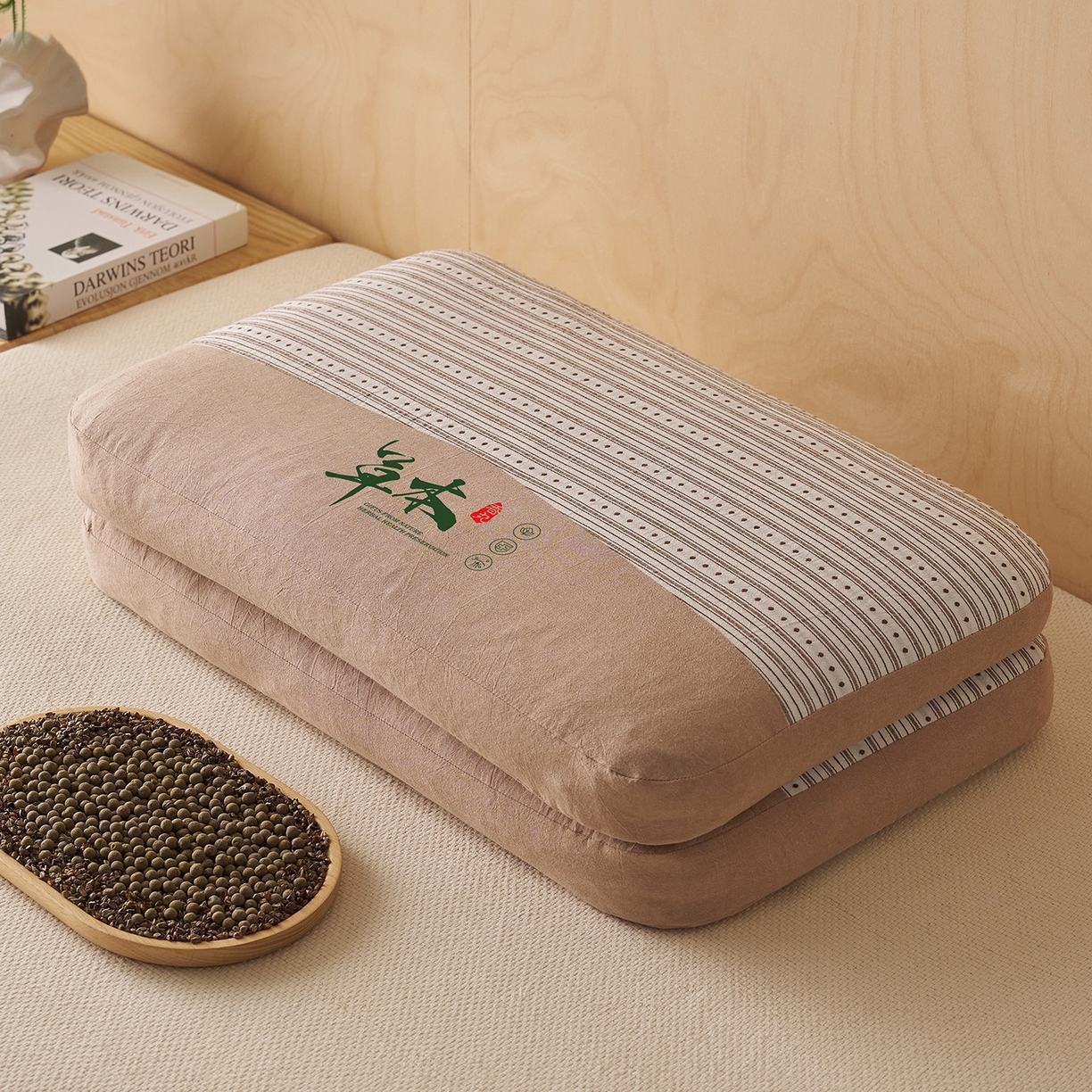 91家纺网 家纺一手货源 找家纺 乐可 2026新款彩条双拼枕荞麦枕香丸枕枕头枕芯 彩条双拼枕-荞麦款-棕