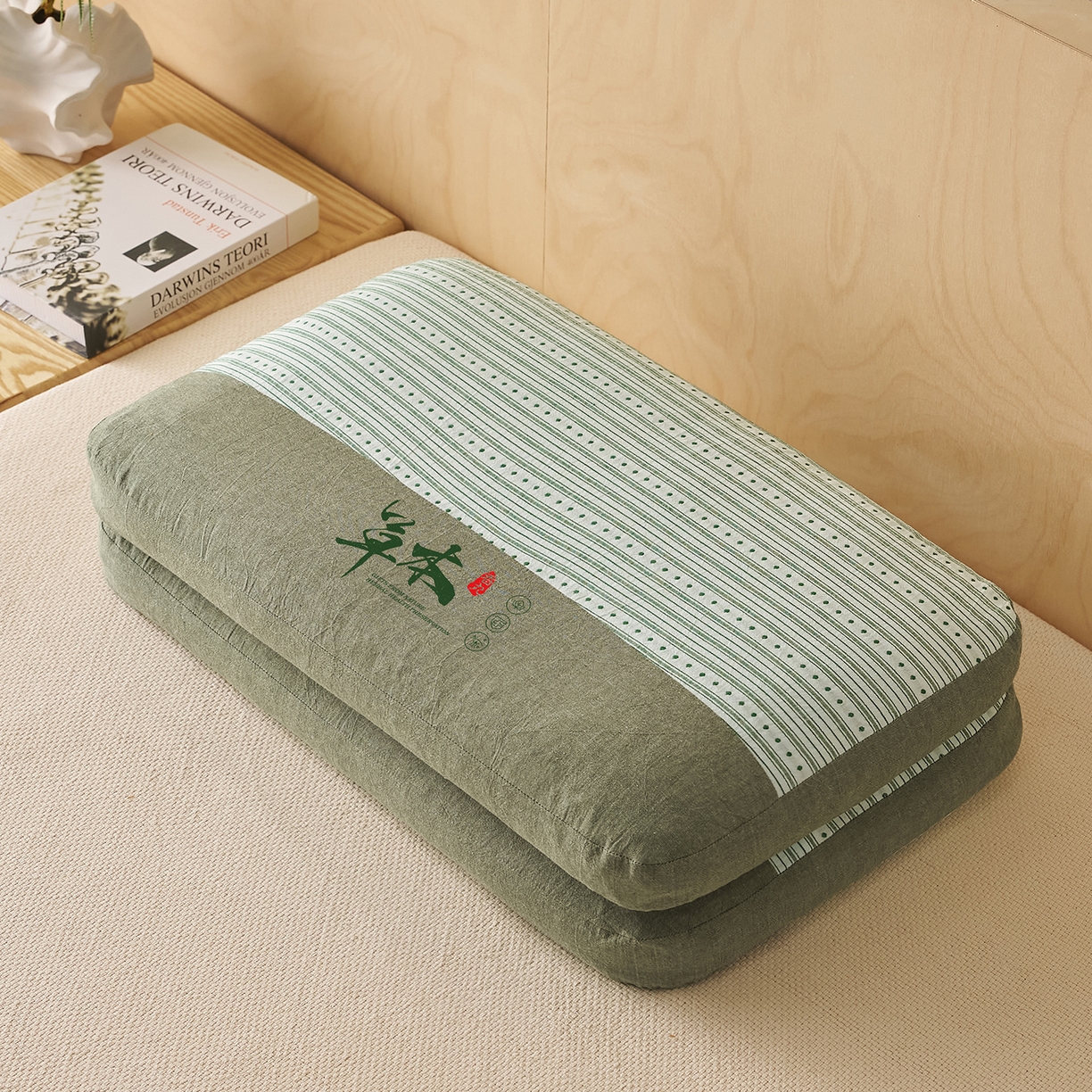 91家纺网 家纺一手货源 找家纺 乐可 2026新款彩条双拼枕荞麦枕香丸枕枕头枕芯 彩条双拼枕-香丸款-绿