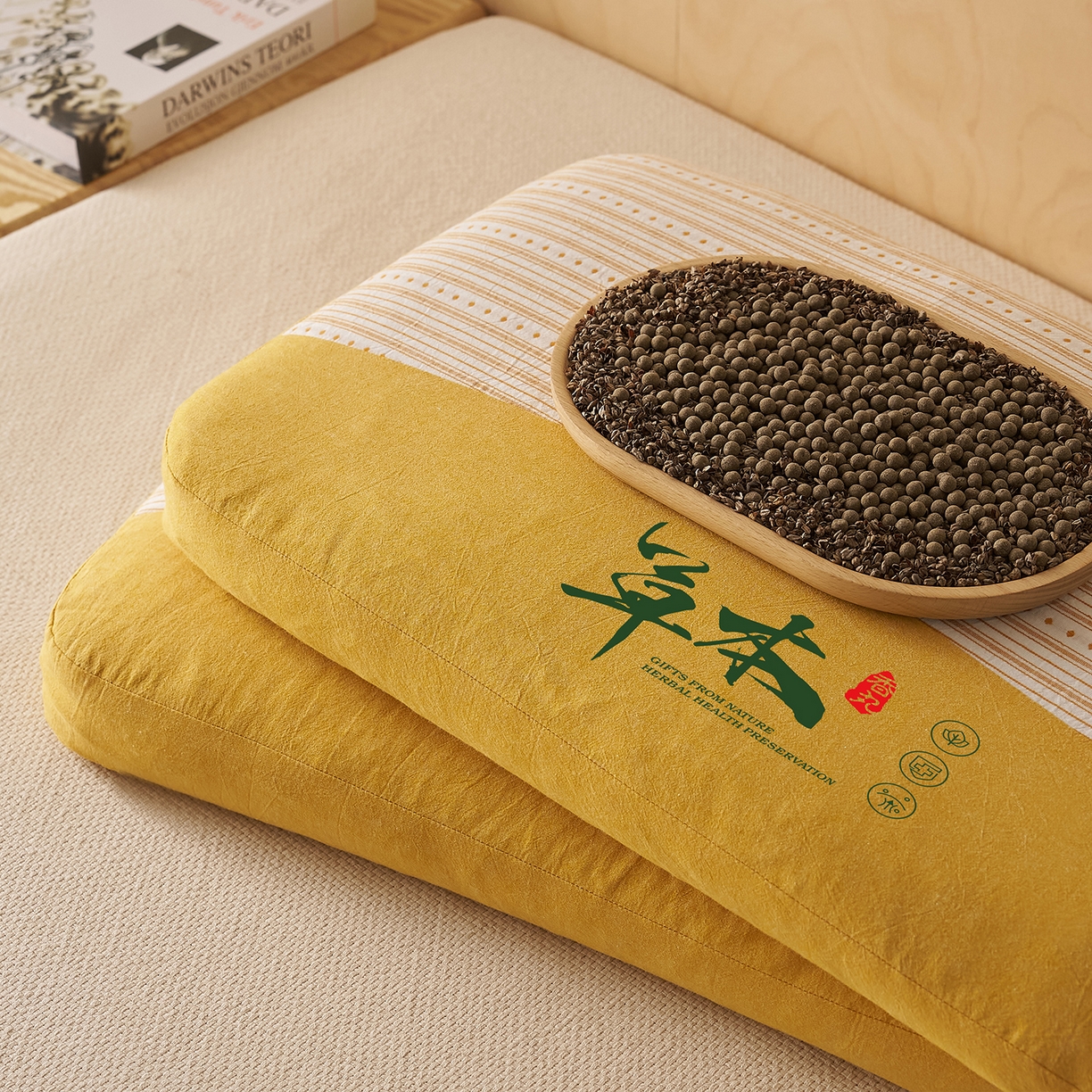 91家纺网 家纺一手货源 找家纺 乐可 2026新款彩条双拼枕荞麦枕香丸枕枕头枕芯 彩条双拼枕-香丸款-黄