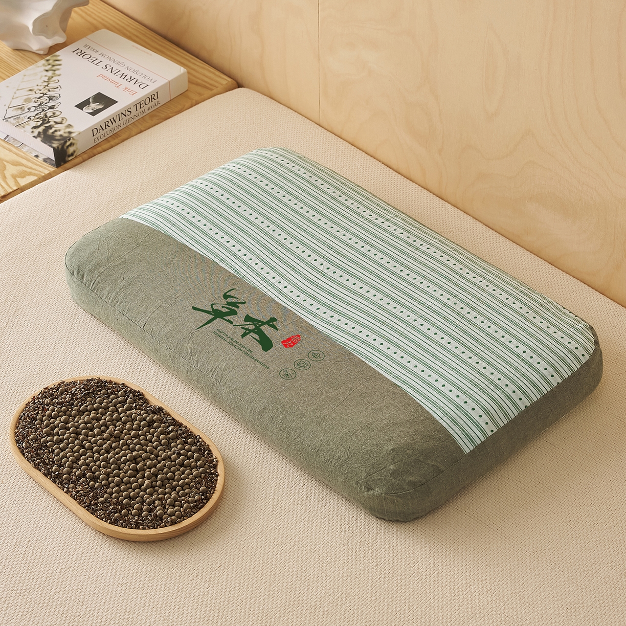 91家纺网 家纺一手货源 找家纺 乐可 2026新款彩条双拼枕荞麦枕香丸枕枕头枕芯 彩条双拼枕-荞麦款-绿