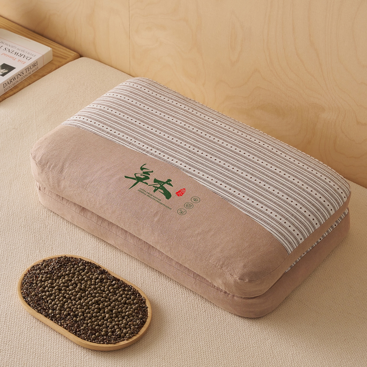 91家纺网 家纺一手货源 找家纺 乐可 2026新款彩条双拼枕荞麦枕香丸枕枕头枕芯 彩条双拼枕-荞麦款-棕