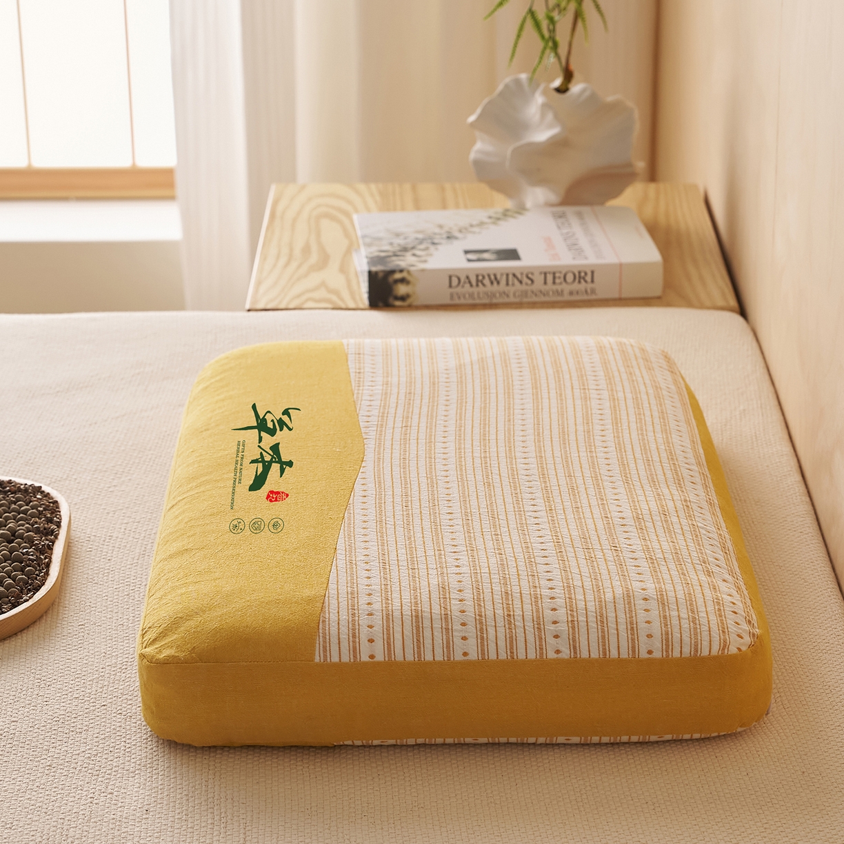 91家纺网 家纺一手货源 找家纺 乐可 2026新款彩条双拼枕荞麦枕香丸枕枕头枕芯 彩条双拼枕-荞麦款-黄