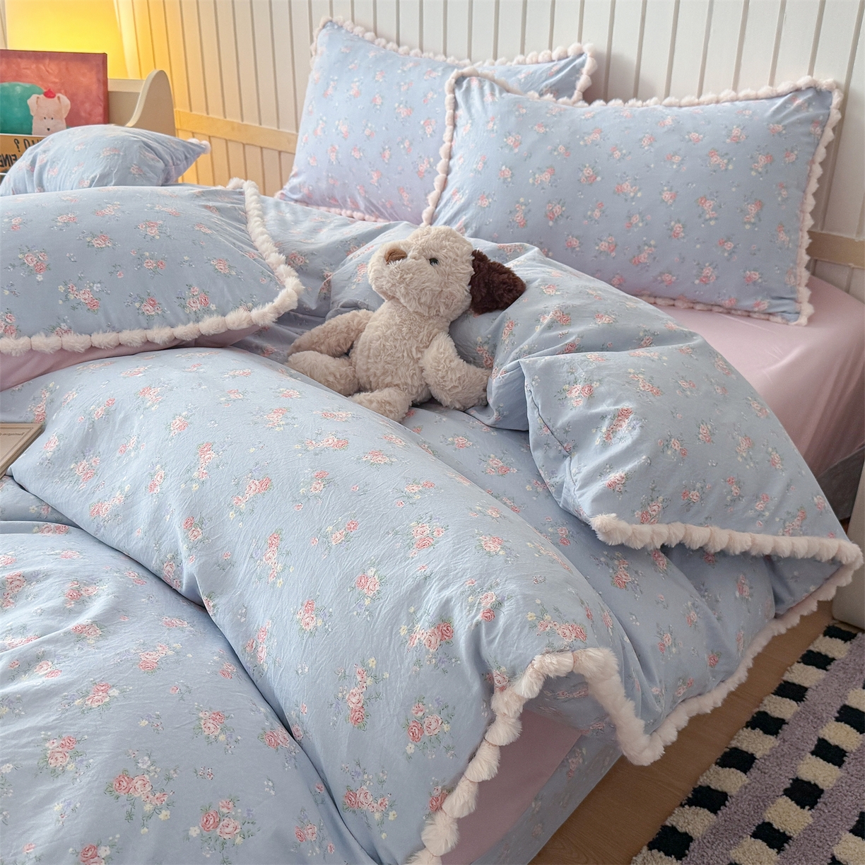 91家纺网 家纺一手货源 找家纺 吾欢心 2025新款针织棉双层纱四件套 紫葡萄