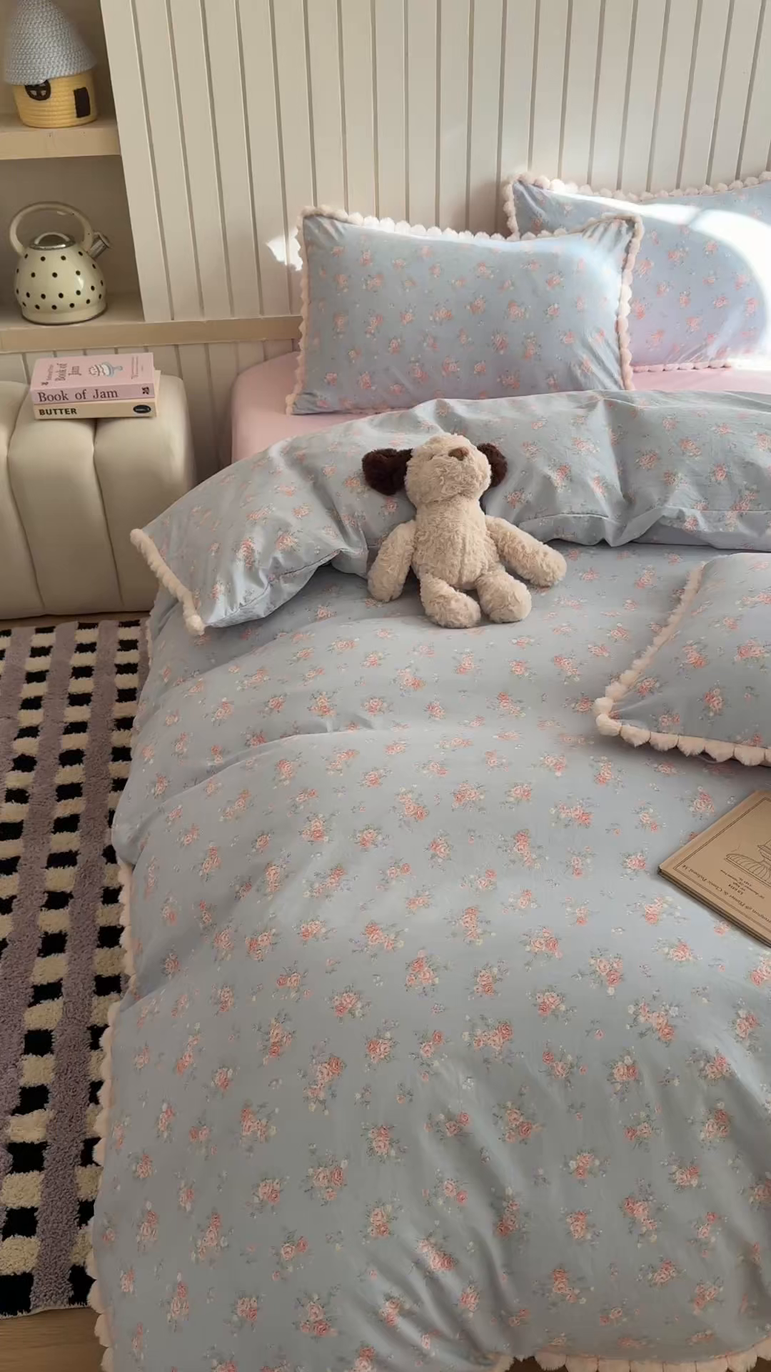 91家纺网 家纺一手货源 找家纺 （总）吾欢心 2026春夏新款古法水洗仿棉毛球花边款四件套