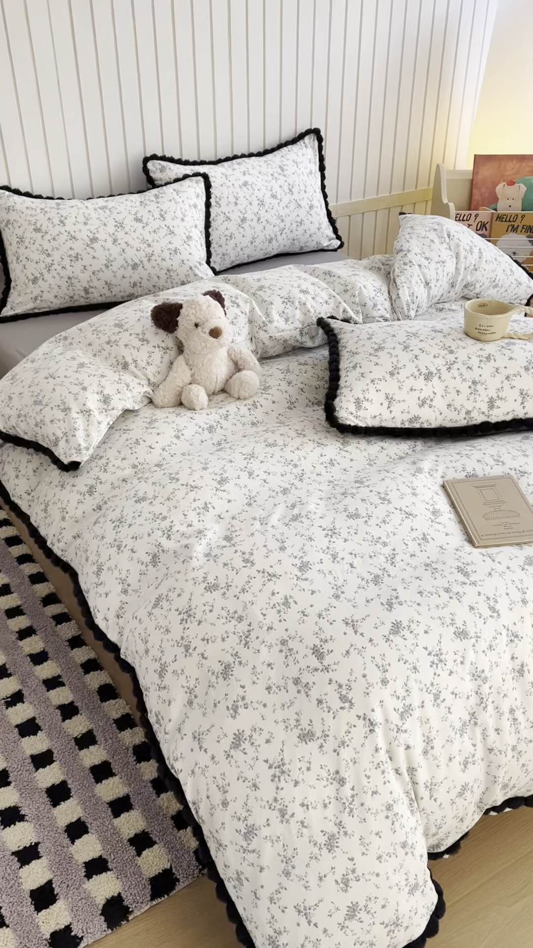 91家纺网 家纺一手货源 找家纺 吾欢心 2026春夏新款古法水洗仿棉毛球花边款四件套 茶野