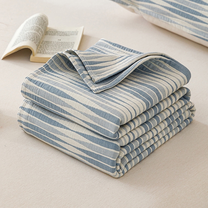 91家纺网 家纺一手货源 找家纺 （总）悦然毛巾被 2026新款条纹全棉纯棉色织三层纱毛巾被休闲盖毯毯子