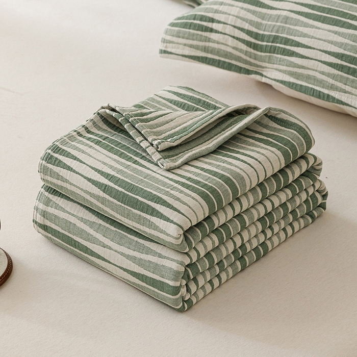 91家纺网 家纺一手货源 找家纺 （总）悦然毛巾被 2026新款条纹全棉纯棉色织三层纱毛巾被休闲盖毯毯子