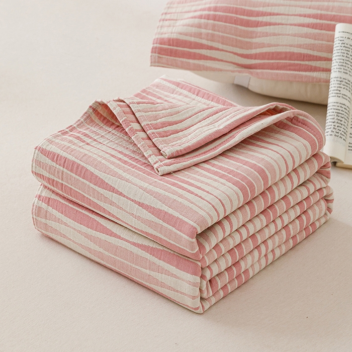 91家纺网 家纺一手货源 找家纺 （总）悦然毛巾被 2026新款条纹全棉纯棉色织三层纱毛巾被休闲盖毯毯子