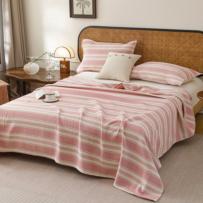 91家纺网 家纺一手货源 找家纺 （总）悦然毛巾被 2026新款条纹全棉纯棉色织三层纱毛巾被休闲盖毯毯子