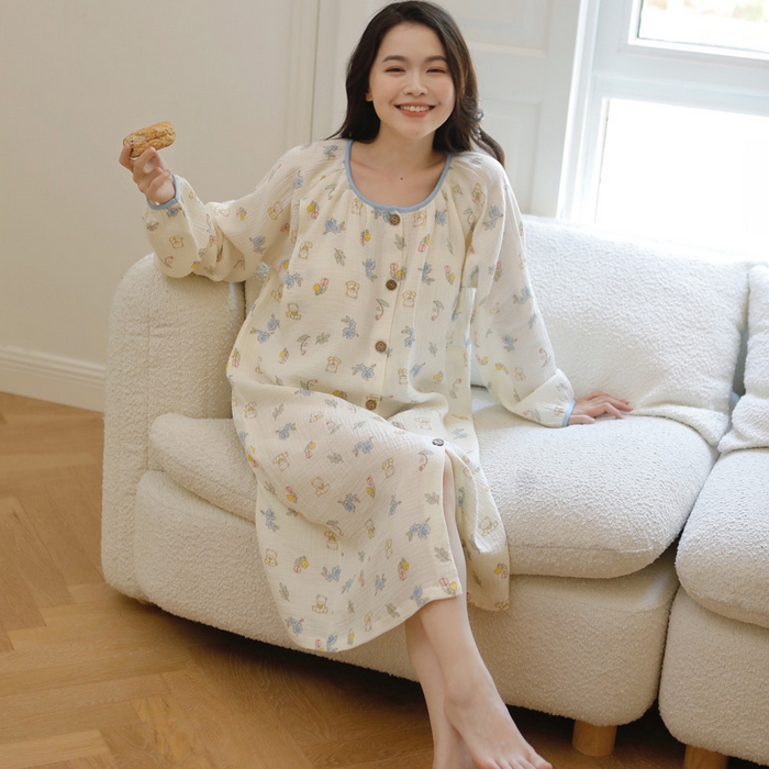 91家纺网 家纺一手货源 找家纺 洛兰沙家居馆 2026新款带胸垫纯棉纱布月子服待产裙春夏秋季孕妇哺乳睡裙喂奶医院进产房 月子服1