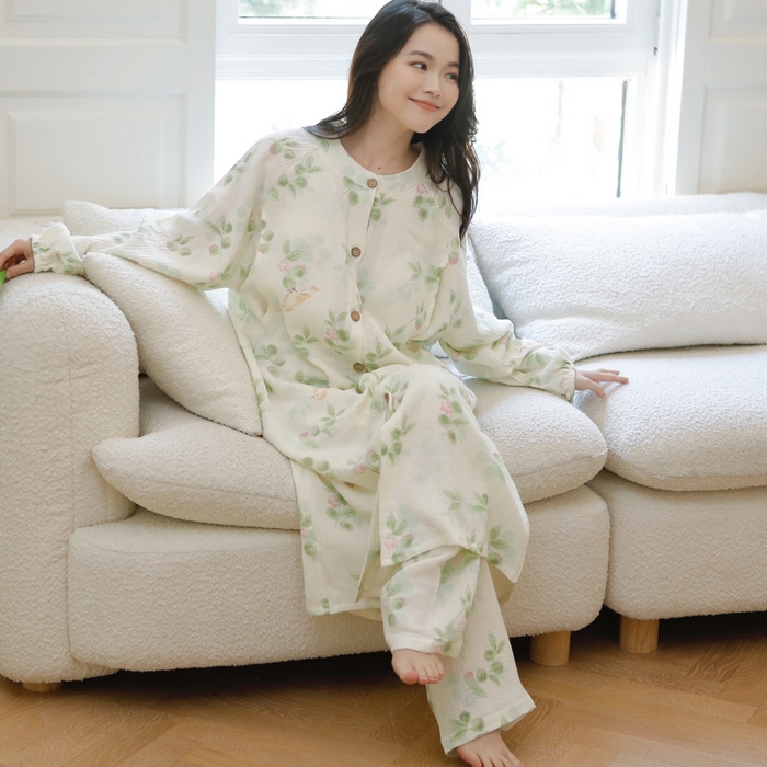 91家纺网 家纺一手货源 找家纺 洛兰沙家居馆 2026新款带胸垫纯棉纱布月子服待产裙春夏秋季孕妇哺乳睡裙喂奶医院进产房 月子服2