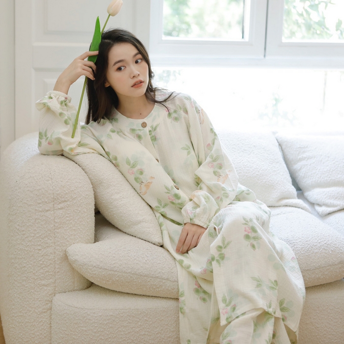 91家纺网 家纺一手货源 找家纺 洛兰沙家居馆 2026新款带胸垫纯棉纱布月子服待产裙春夏秋季孕妇哺乳睡裙喂奶医院进产房 月子服2