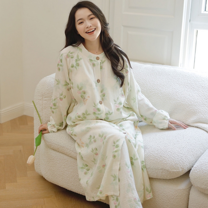 91家纺网 家纺一手货源 找家纺 洛兰沙家居馆 2026新款带胸垫纯棉纱布月子服待产裙春夏秋季孕妇哺乳睡裙喂奶医院进产房 月子服2