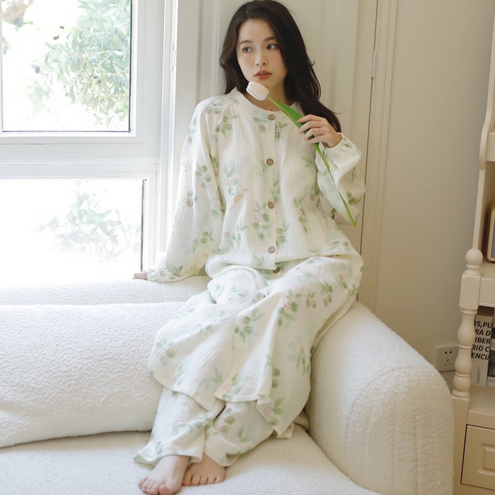 91家纺网 家纺一手货源 找家纺 洛兰沙家居馆 2026新款带胸垫纯棉纱布月子服待产裙春夏秋季孕妇哺乳睡裙喂奶医院进产房 月子服2