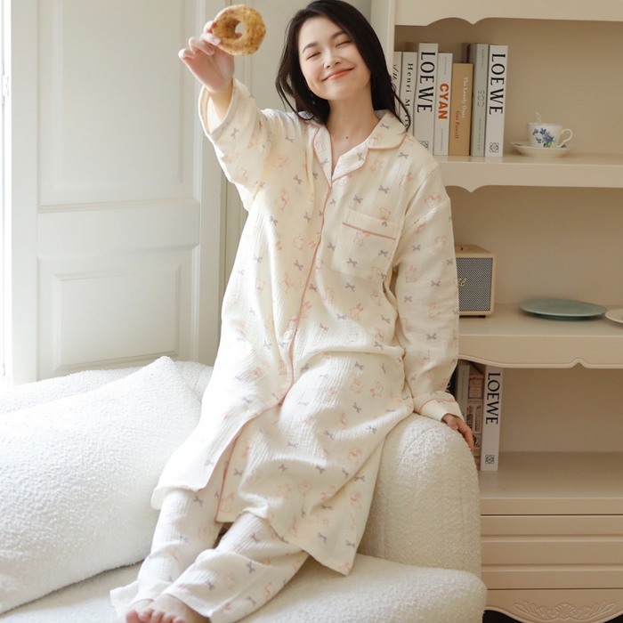 91家纺网 家纺一手货源 找家纺 洛兰沙家居馆 2026新款带胸垫纯棉纱布月子服待产裙春夏秋季孕妇哺乳睡裙喂奶医院进产房 月子服4