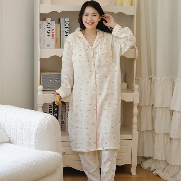 91家纺网 家纺一手货源 找家纺 洛兰沙家居馆 2026新款带胸垫纯棉纱布月子服待产裙春夏秋季孕妇哺乳睡裙喂奶医院进产房 月子服4