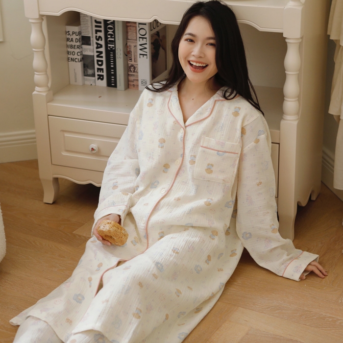 91家纺网 家纺一手货源 找家纺 洛兰沙家居馆 2026新款带胸垫纯棉纱布月子服待产裙春夏秋季孕妇哺乳睡裙喂奶医院进产房 月子服5