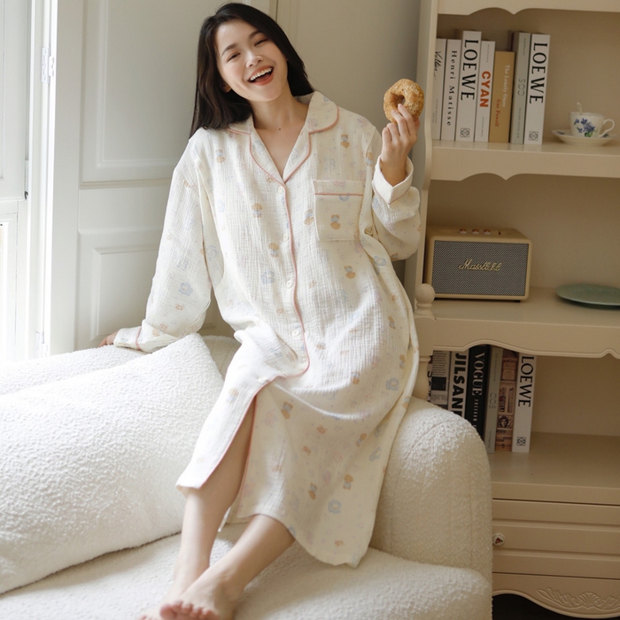 91家纺网 家纺一手货源 找家纺 洛兰沙家居馆 2026新款带胸垫纯棉纱布月子服待产裙春夏秋季孕妇哺乳睡裙喂奶医院进产房 月子服5