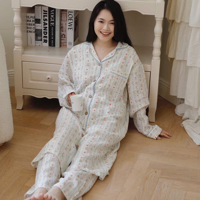 91家纺网 家纺一手货源 找家纺 洛兰沙家居馆 2026新款带胸垫纯棉纱布月子服待产裙春夏秋季孕妇哺乳睡裙喂奶医院进产房 月子服6