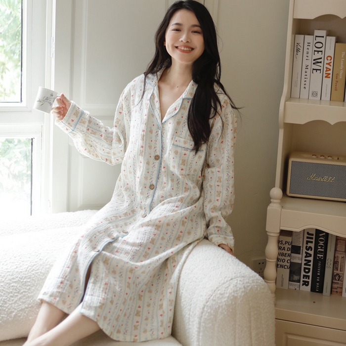 91家纺网 家纺一手货源 找家纺 洛兰沙家居馆 2026新款带胸垫纯棉纱布月子服待产裙春夏秋季孕妇哺乳睡裙喂奶医院进产房 月子服6