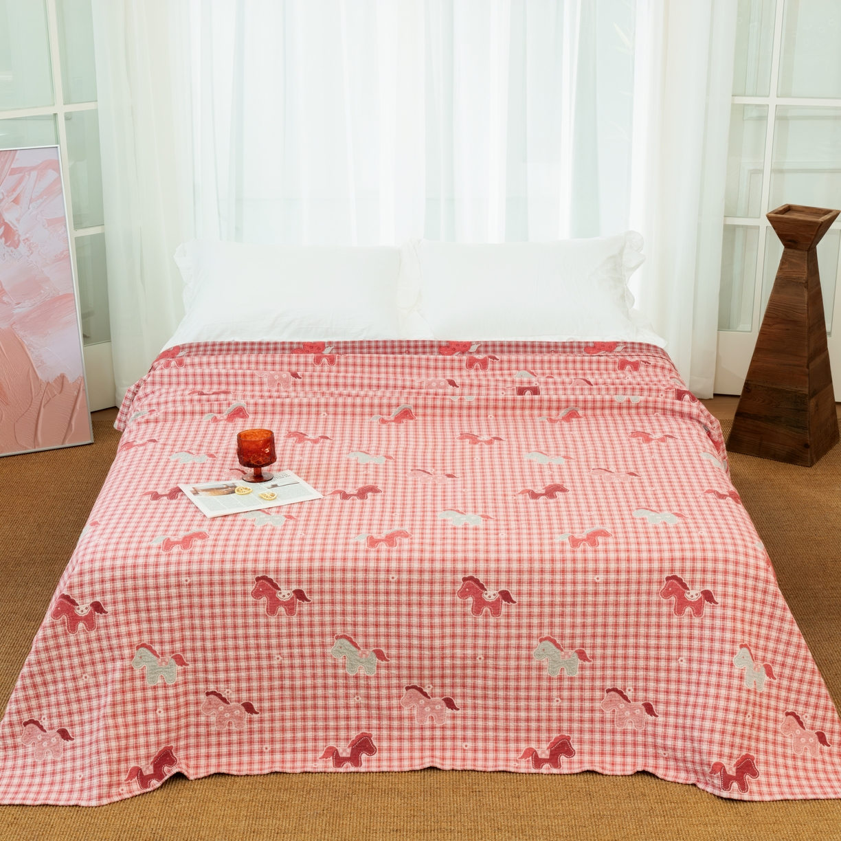 91家纺网 家纺一手货源 找家纺 （总）松色家居 2026新款全棉多层纱的全棉色织提花床盖