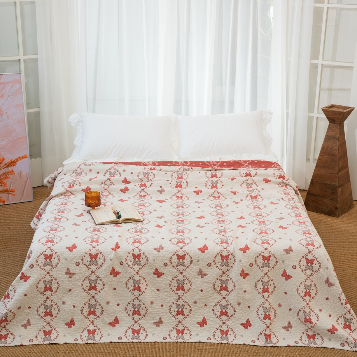 91家纺网 家纺一手货源 找家纺 （总）松色家居 2026新款全棉多层纱的全棉色织提花床盖