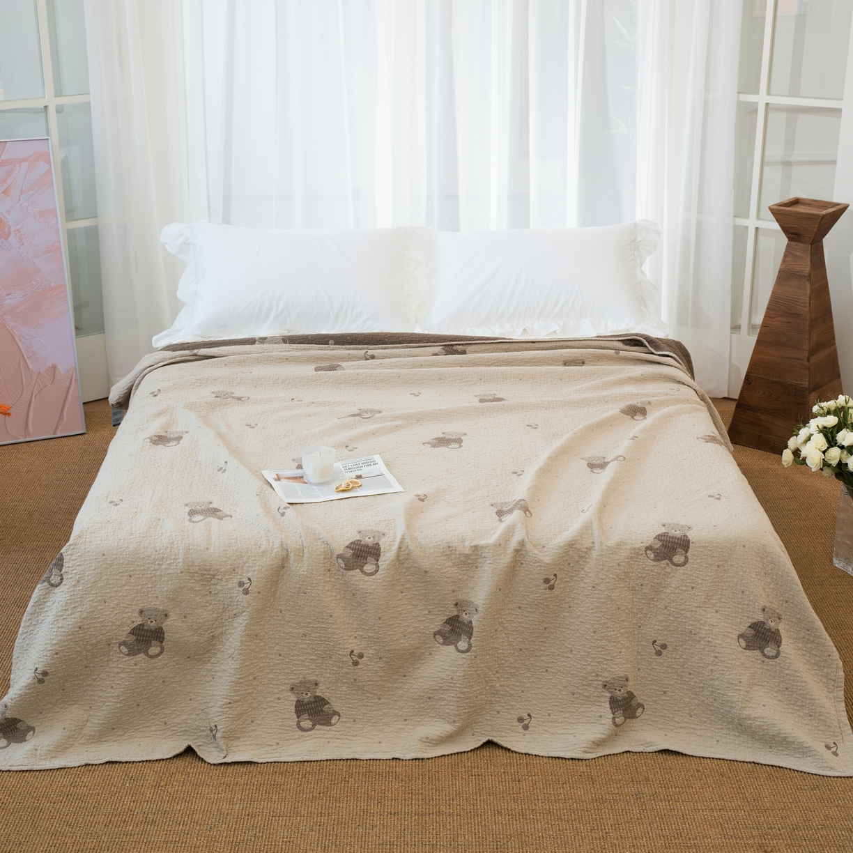 91家纺网 家纺一手货源 找家纺 （总）松色家居 2026新款全棉多层纱的全棉色织提花床盖