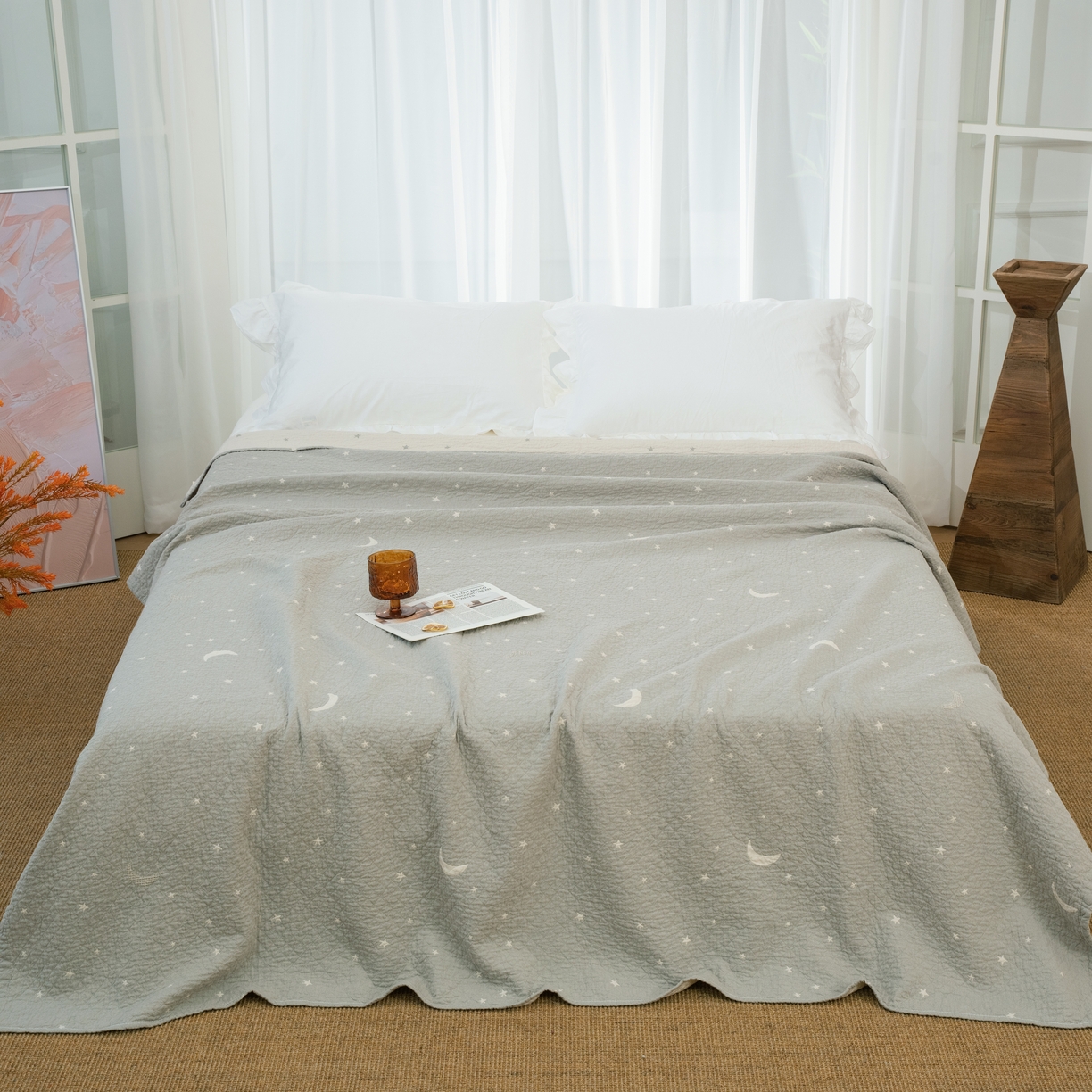 91家纺网 家纺一手货源 找家纺 （总）松色家居 2026新款全棉多层纱的全棉色织提花床盖