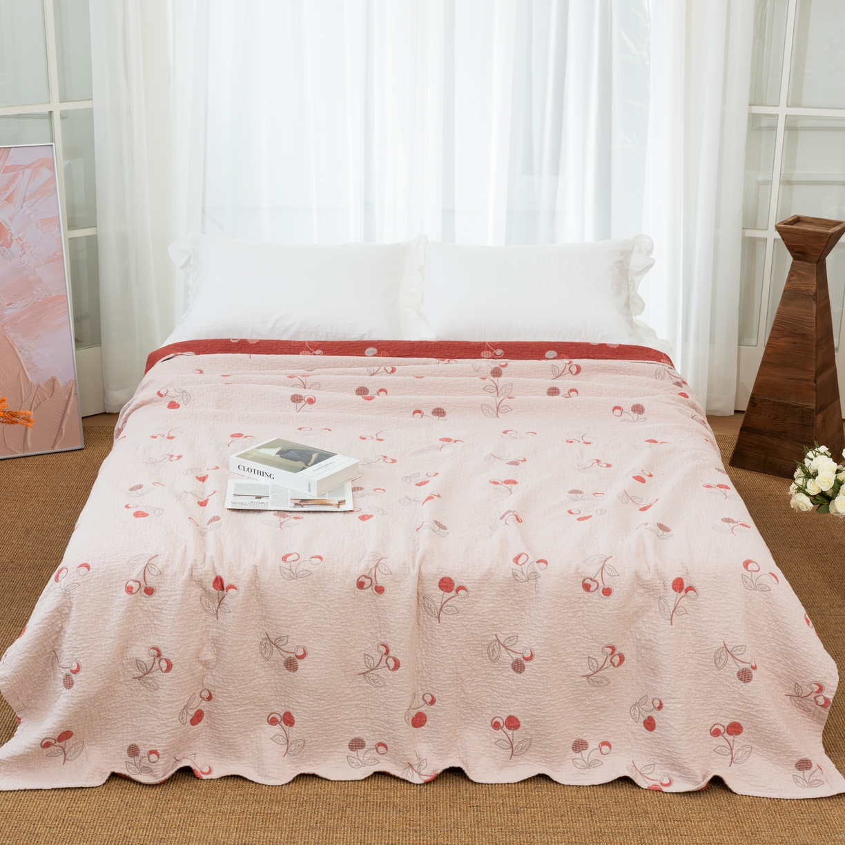 91家纺网 家纺一手货源 找家纺 （总）松色家居 2026新款全棉多层纱的全棉色织提花床盖