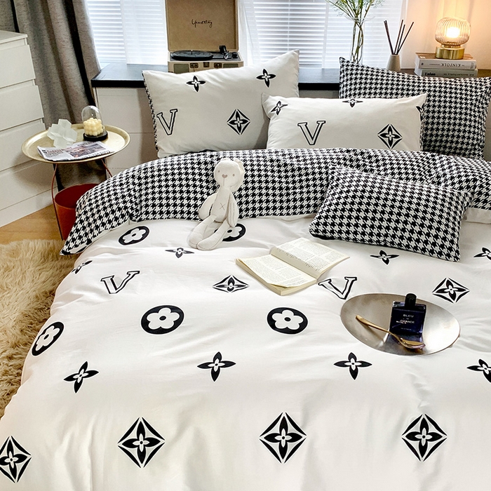 91家纺网 家纺一手货源 找家纺 朵希曼 2026新款全棉北欧黑白极简系列四件套 复古摩登