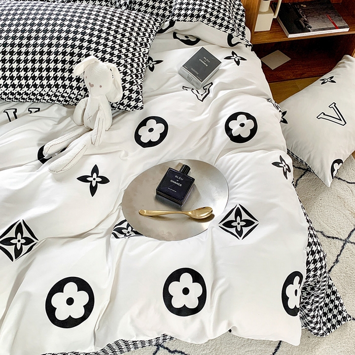 91家纺网 家纺一手货源 找家纺 朵希曼 2026新款全棉北欧黑白极简系列四件套 复古摩登